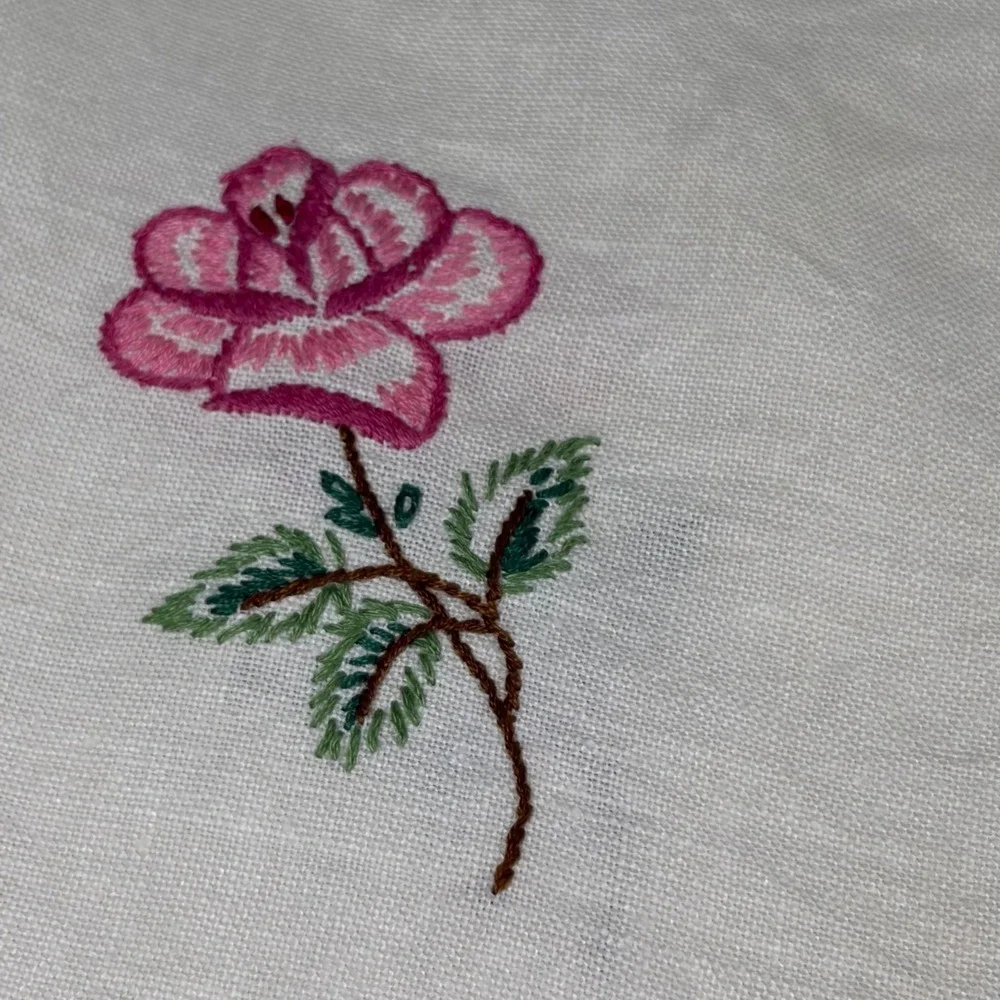 Unbranded Tablecloth Vintage Embroidered Pink Rose Floral Scalloped White Large